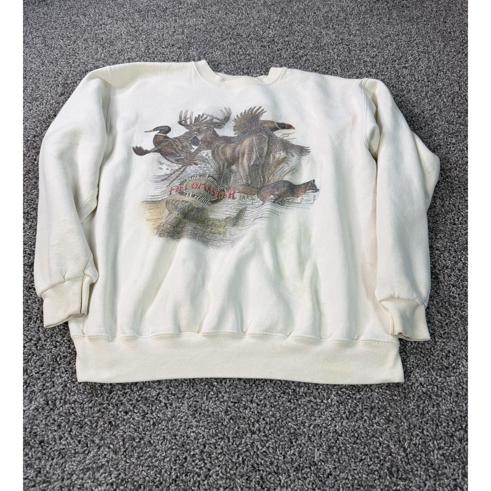 Vintage 90s Fieldmaster Wildlife Nature Sweatshirt Men's Size Large White